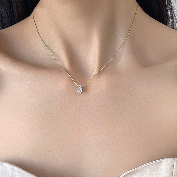 Gold Chain Necklace with Teardrop Crystal Pendant