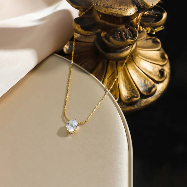 Gold Chain Necklace with Teardrop Crystal Pendant
