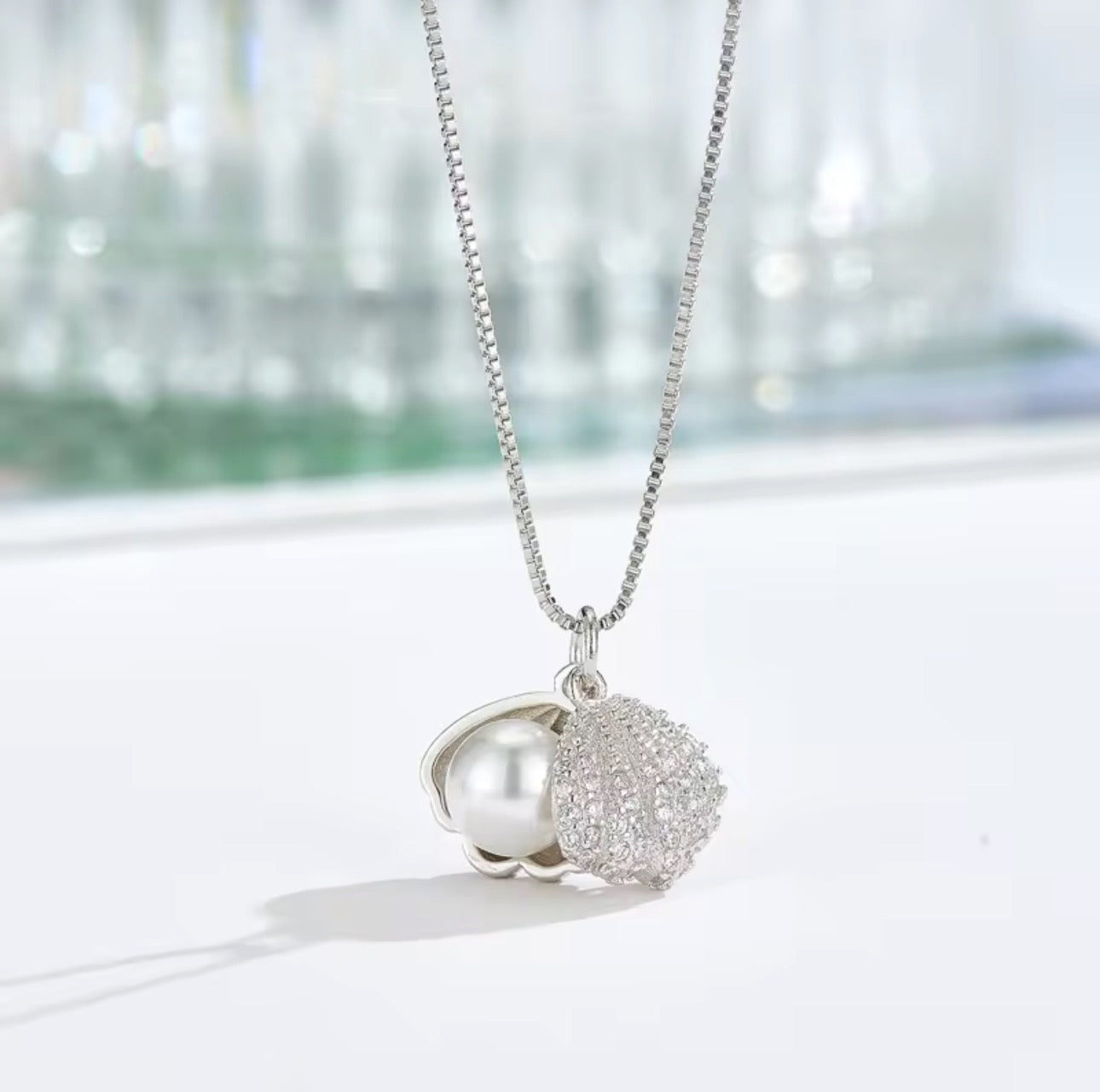 Ocean Whisper Shell Pearl Pendant Necklace – 925 Sterling Silver