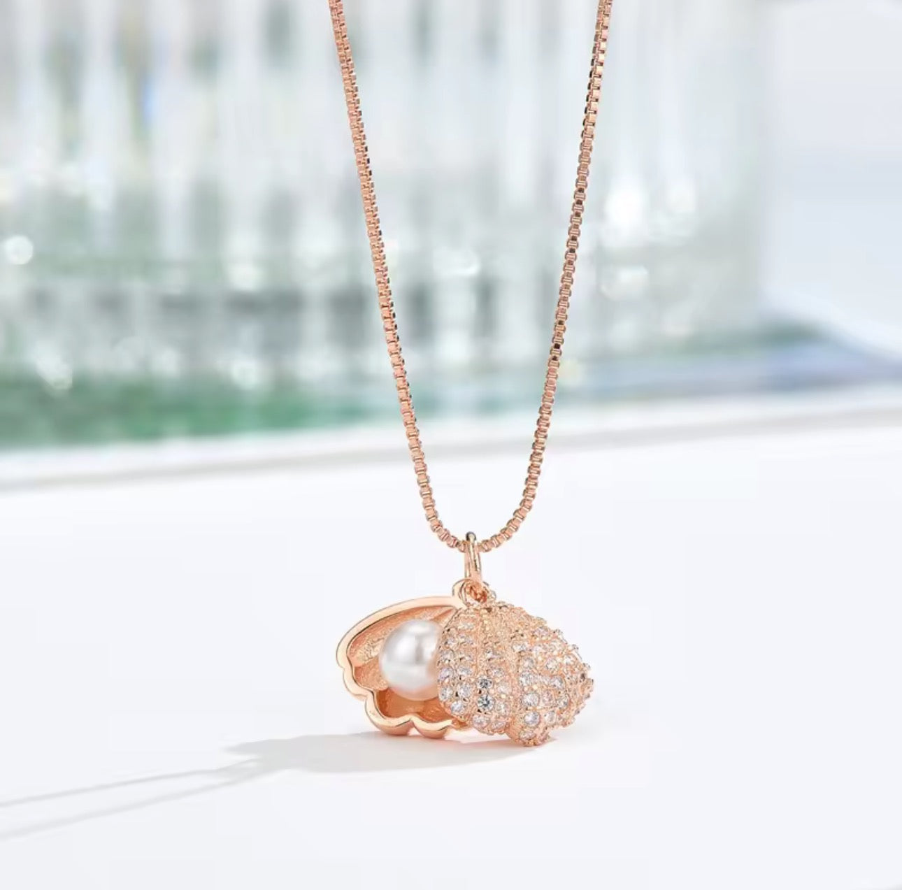 Ocean Whisper Shell Pearl Pendant Necklace – 925 Sterling Silver