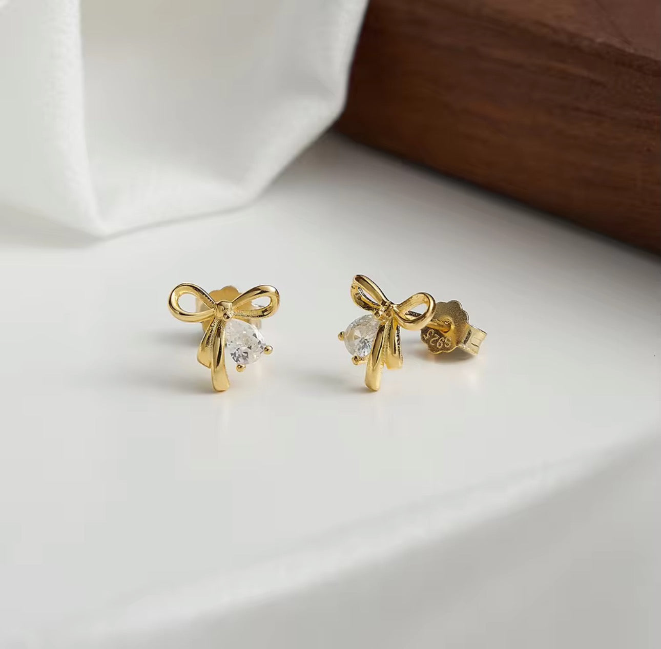 Golden Grace Bow Stud Earrings - Gold Plated