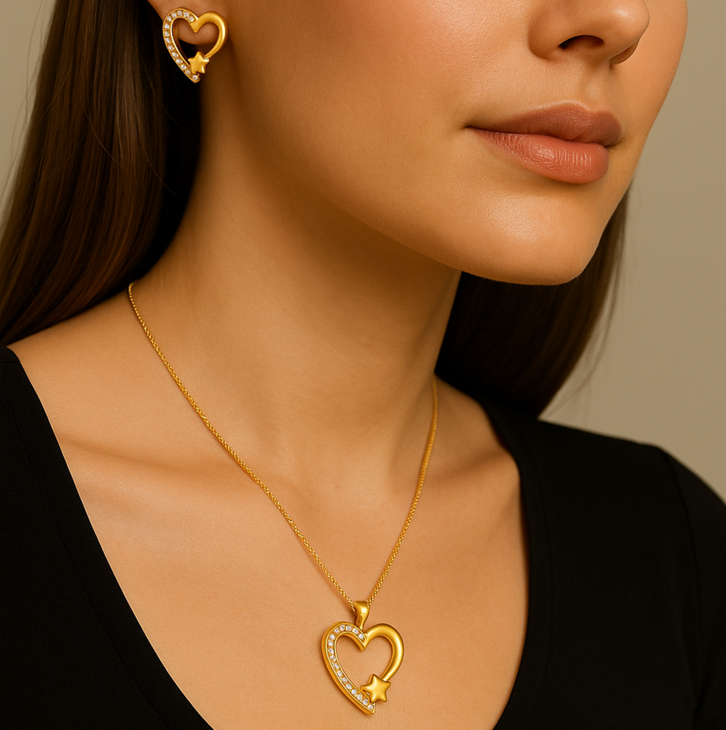 StarHeart Sparkle Pendant Set gold plated