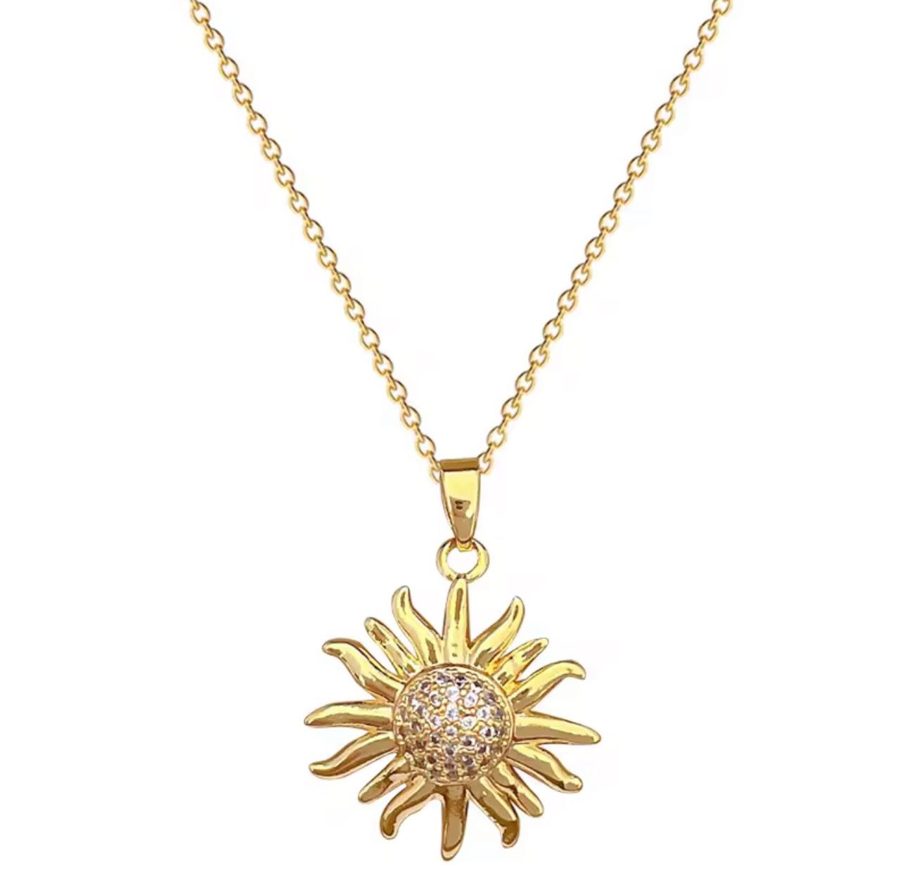 Radiant Sunburst Gold Pendant Necklace with Crystal Accents