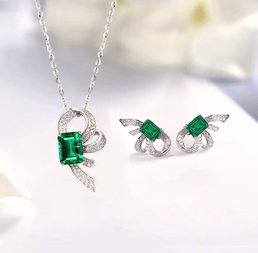Emerald Bloom Pendant & Earring Set – 925 Sterling Silver
