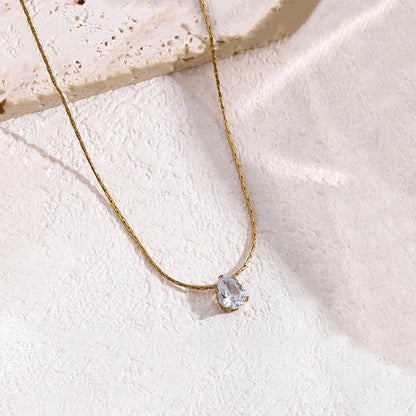 Gold Chain Necklace with Teardrop Crystal Pendant