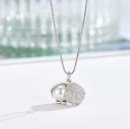Ocean Whisper Shell Pearl Pendant Necklace – 925 Sterling Silver