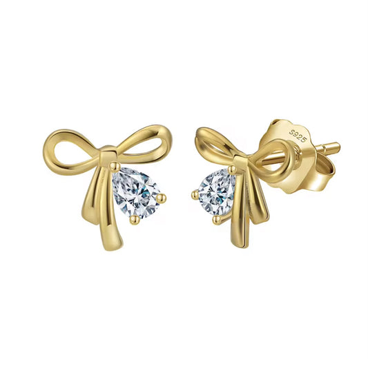 Golden Grace Bow Stud Earrings - Gold Plated