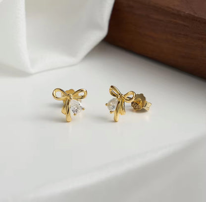 Golden Grace Bow Stud Earrings - Gold Plated