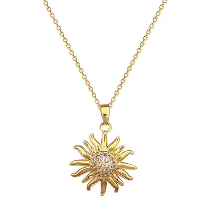 Radiant Sunburst Gold Pendant Necklace with Crystal Accents