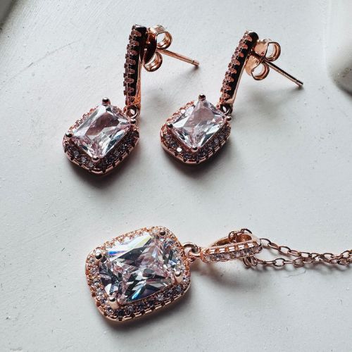 Cushion Cut Pendant & Drop Earrings