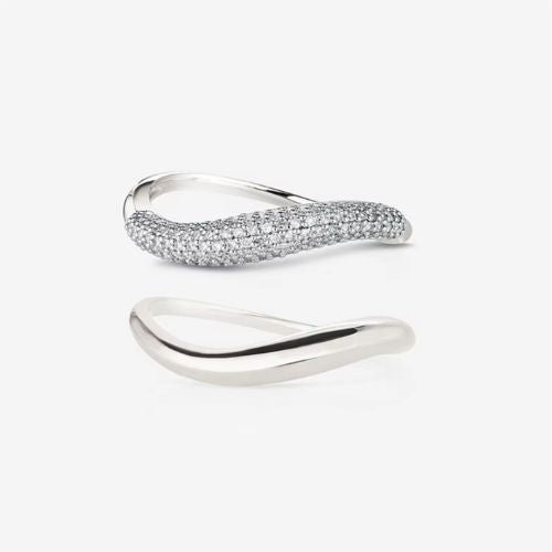Eclipse Curve Ring Duo – Polished & Pave Set