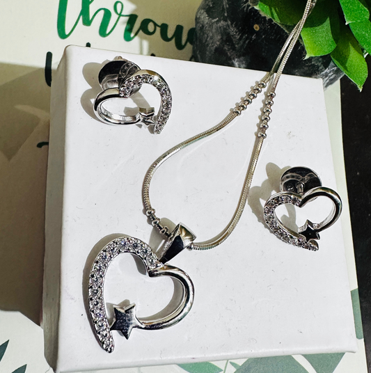 StarHeart Sparkle Pendant Set rhodium Plated